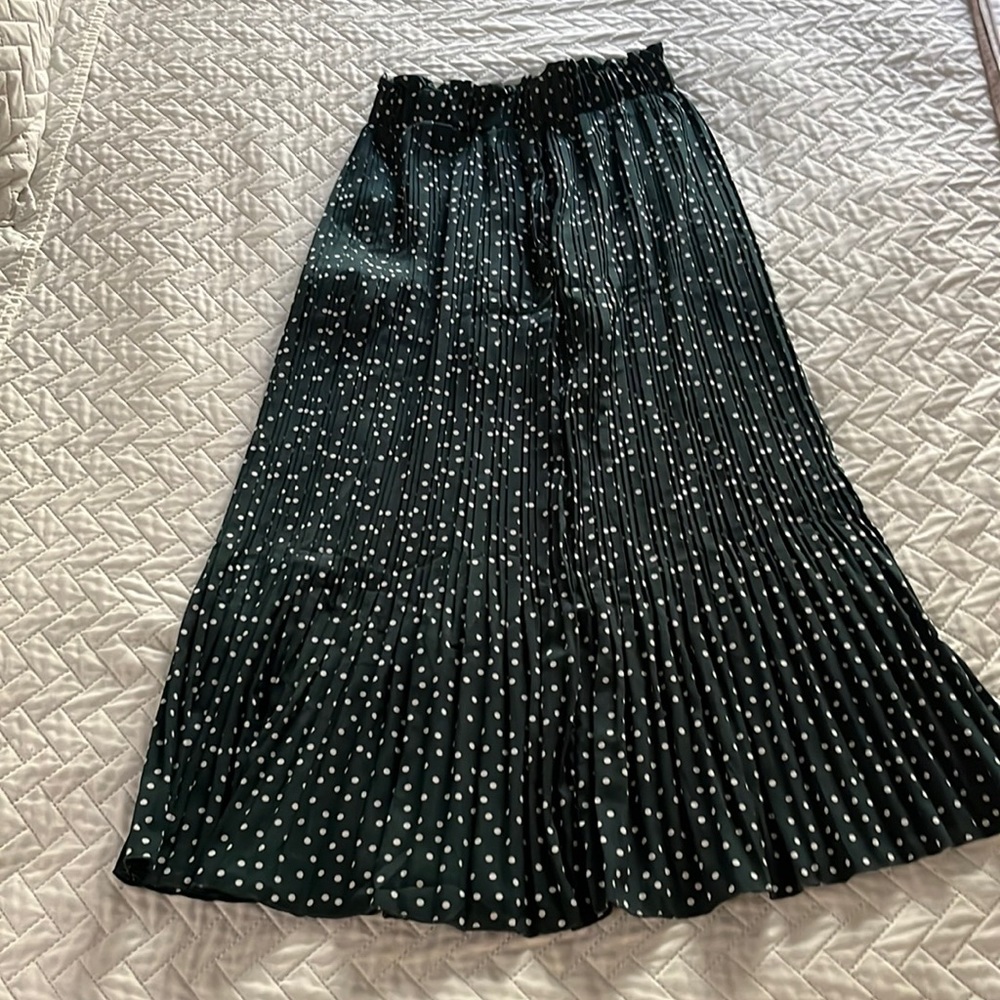 Green pleated midi skirt